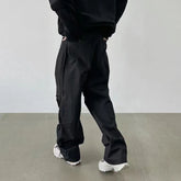 Hearujoy Nylon Quick Dry Pleated Knee Wide Leg Baggy Cargos Men's Drawstring Waist Straight Casual Trousers Y2K Oversized Loose Pants